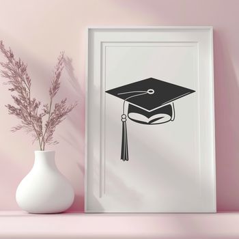 A stylized illustration of a graduation cap with a diploma draped over it, suitable for educational and celebratory designs.