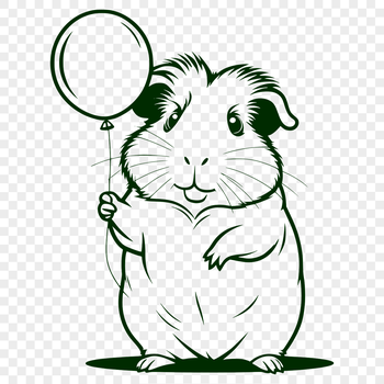 A cartoon illustration of a happy guinea pig sitting on a balloon.