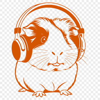 A cute illustration of a guinea pig wearing headphones, suitable for graphic design projects.