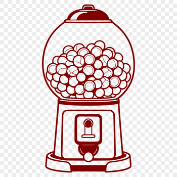 A digital illustration of a classic gumball machine with colorful balls spilling out.