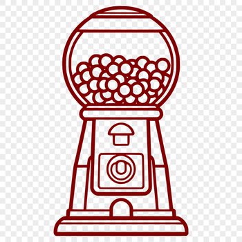 A colorful illustration of a classic gumball machine with a transparent background.