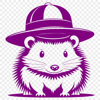 A small, prickly mammal wearing a hat in a vector format.
