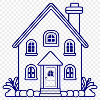 A 2D illustration of a single-family home with a simple design.