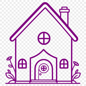 A simple 2D vector illustration of a residential home, suitable for graphic design projects.
