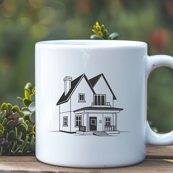 A 2D vector representation of a modern residential home with simple lines and minimal details.