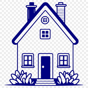 A simple 2D illustration of a residential building with a pitched roof.