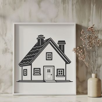 House outline with various architectural details.