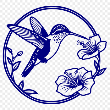 A digital vector design featuring a stylized hummingbird perched on a floral branch.