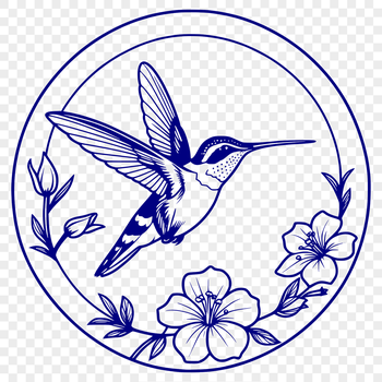 A detailed illustration of a hummingbird in flight, featuring intricate details and realistic coloring.