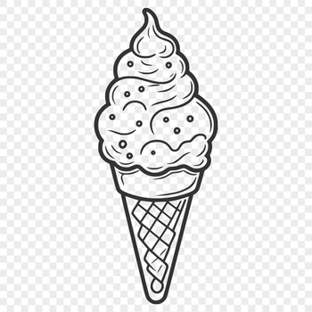 Vector graphic design featuring a single serving of ice cream with whipped cream and sprinkles.