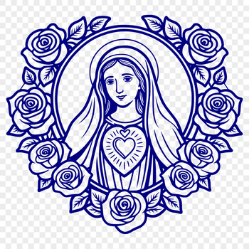 A floral design featuring a stylized representation of the Immaculate Heart, suitable for various uses in vector art.