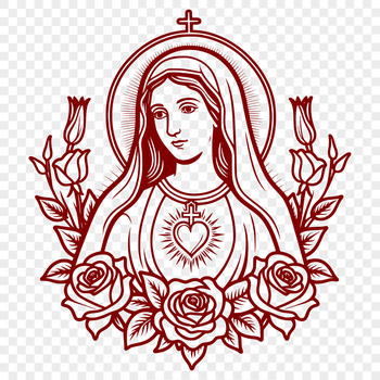 Religious clip art illustration of the Immaculate Heart in a floral pattern.