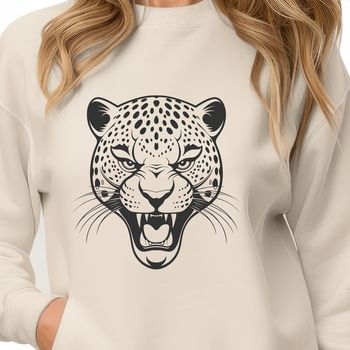 A large cat's head with distinctive spots, depicted in vector format.