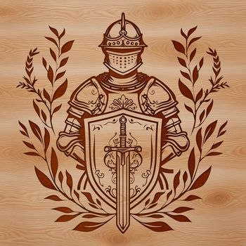 A medieval-inspired knight silhouette with intricate floral patterns and ornate details.