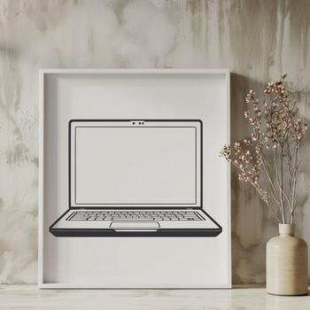 A digital device with a keyboard and screen, suitable for vector art design.