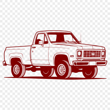 A detailed illustration of a pickup truck with bold lines and simple shapes.