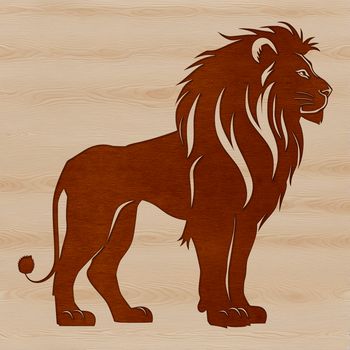 Illustration of a standing lion, a large cat from the savannah.