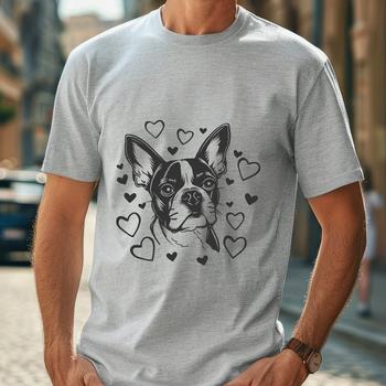 Boston Terrier breed illustration with heart details on its head