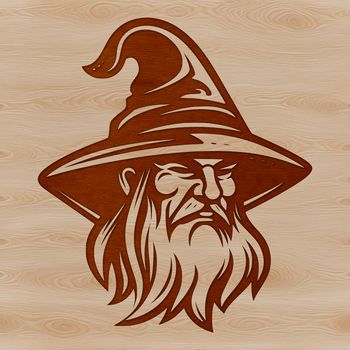 A medieval-style wizard with a long white beard and pointed hat, surrounded by mystical elements.