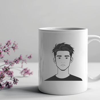 A simple illustration of a male figure made up of clean lines and basic shapes.