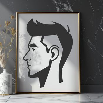 A simple line drawing of a male figure with basic facial features and body proportions.