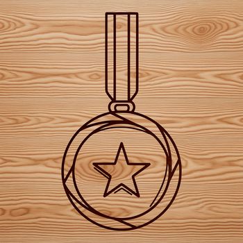 A simple medal design featuring a line drawing with a flat, 2D style.