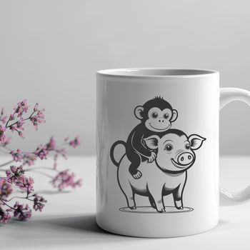 An illustration of a monkey and pig combined, vector graphic design suitable for digital cutting machines like Cricut.