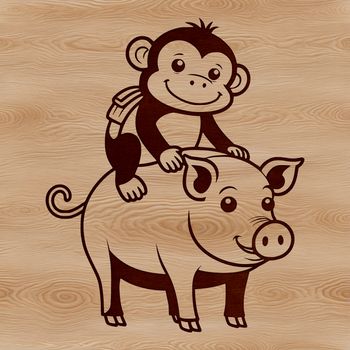 A digital illustration of a monkey-pig hybrid in a vector format.