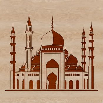 A stylized illustration of a mosque's architecture with intricate details.