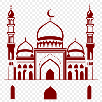 A detailed illustration of a mosque's architecture with intricate design elements.