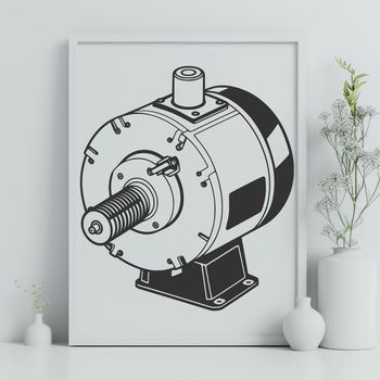 An illustration of an electric motor with internal components and wires, designed in vector format.