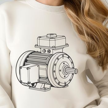 An illustrated diagram of an electric motor with detailed vector lines and shapes.