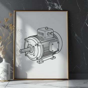A detailed illustration of a modern electric motor, suitable for vector art design.