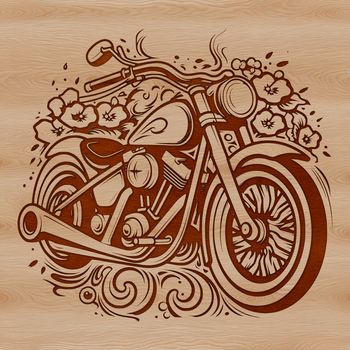 An ornate floral design motorcycle with vintage-style lines.