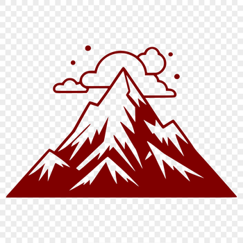A vector graphic representation of a mountain silhouette with layered terrain and scenic details.