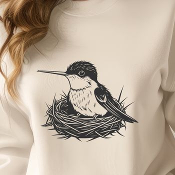 Illustration of a hummingbird perched on a branch, created as a digital vector design.