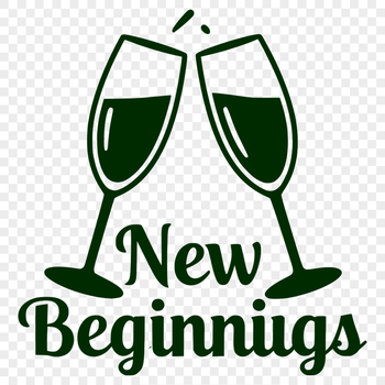 A stylized illustration of the phrase Happy New Year in bold font with decorative accents.