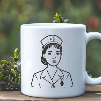 A stylized illustration of a woman in nursing attire, created as a digital vector graphic.