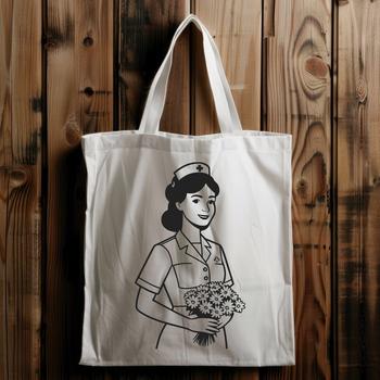A female nurse with floral patterns in the background, suitable for vector art projects.