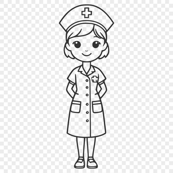 A female nurse depicted in full body attire, suitable for use as a vector graphic design element.
