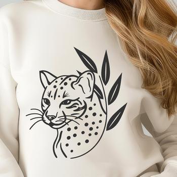 A realistic illustration of a wild ocelot's head with distinctive markings, suitable for vector art design.