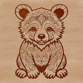 A stylized illustration of a sitting bear with intricate details.