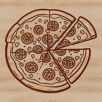 A digital illustration of a classic margherita pizza with fresh basil leaves.
