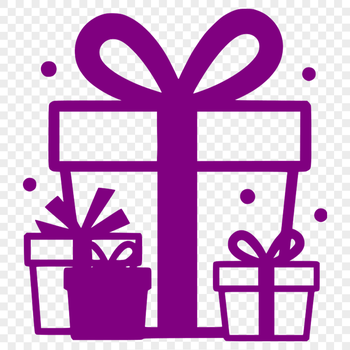 A colorful illustration of a wrapped gift with a bow on top.