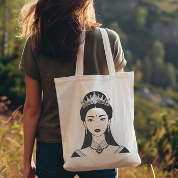 A young female character depicted in a regal pose, ideal for vector design projects.
