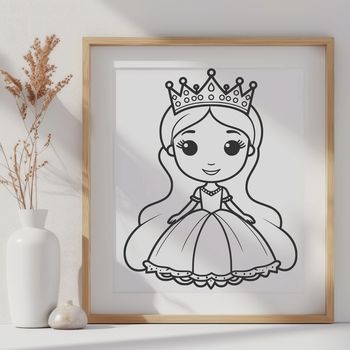A young female character in royal attire, suitable for vector design and cutting machine stencils.