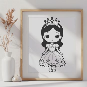 A young female character in royal attire, designed as a vector graphic for digital and print use.