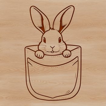 A simple illustration of a rabbit's head peeking out from behind a small object.