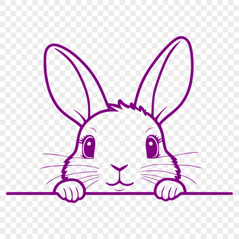 A cartoon rabbit with its head peeking out from behind a decorative element.