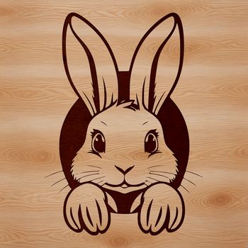 A cartoon rabbit's head peeking out from behind a floral pattern, suitable for Easter-themed designs.